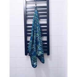 Ręcznik bambusowy do włosów 75x100 - Liście na granacie