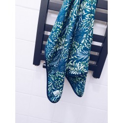 Ręcznik bambusowy do włosów 75x100 - Liście na granacie