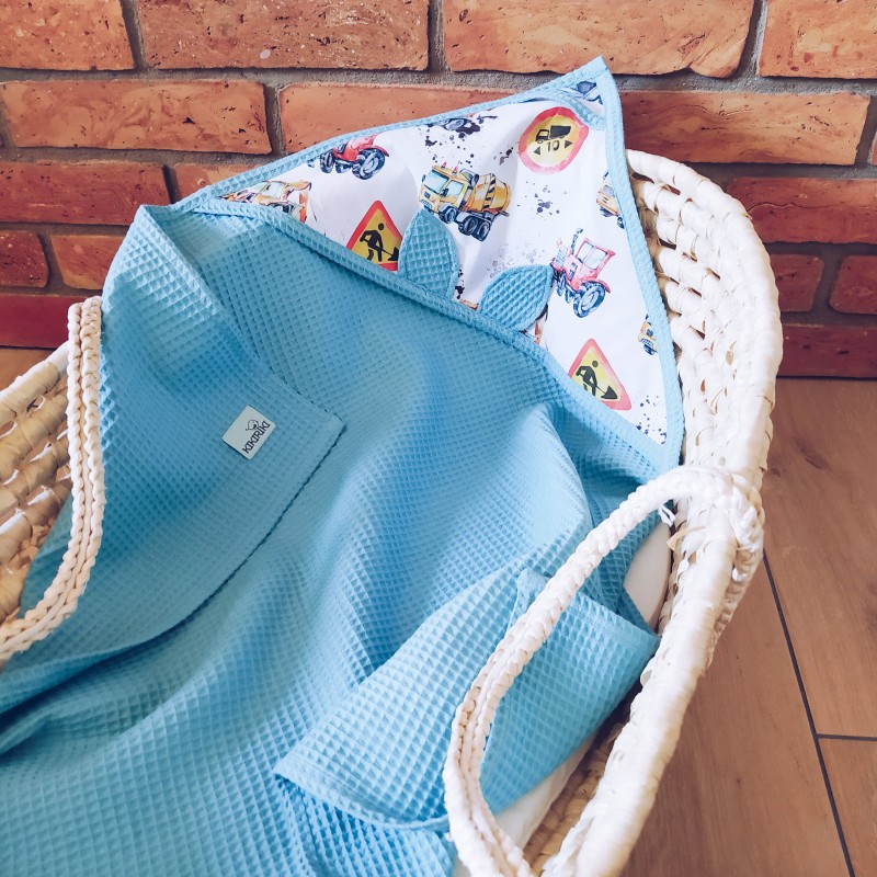 Ręcznik z kapturkiem bawełniany wafelek 70X70 koparki jasny niebieski