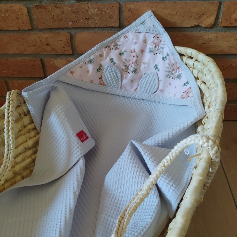 Ręcznik z kapturkiem bawełna wafelek 70x70 różowe sarenki jasny szary