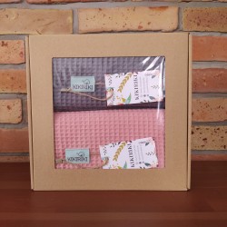 Komplet ręczników wafelkowych 70x100 koralowy i ciemny szary