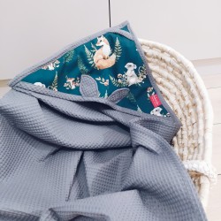 Ręcznik z kapturkiem bawełna wafelek 100x100 leśne zwierzęta ciemny szary