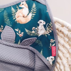 Ręcznik z kapturkiem bawełna wafelek 100x100 leśne zwierzęta ciemny szary