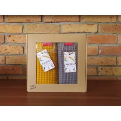 Komplet ręczników wafelkowych 70x100 - ciemny szary i ciemny żółty