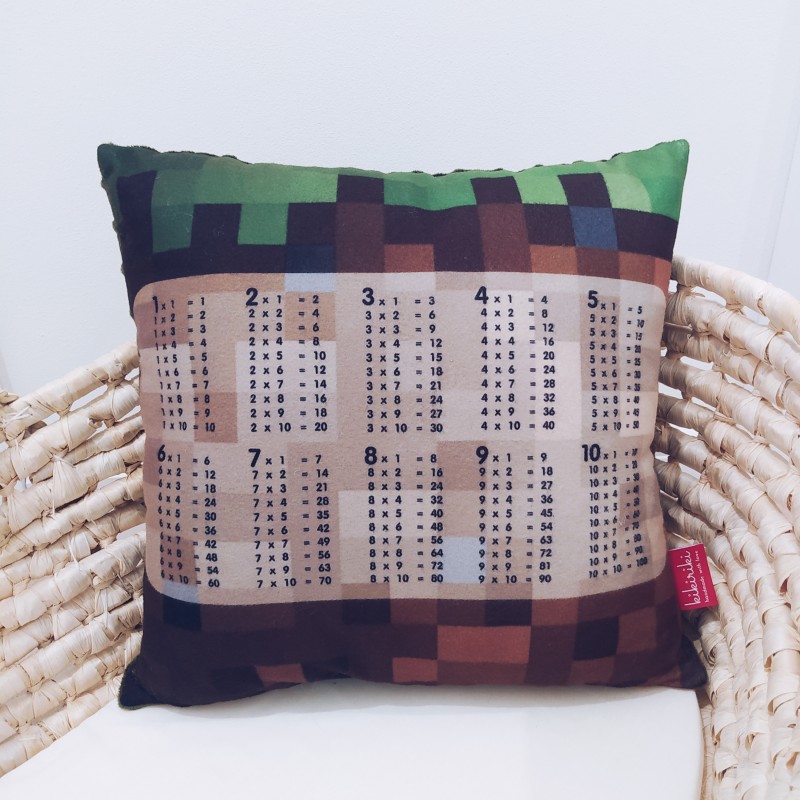 Poduszka z tabliczką mnożenia 40x40 w stylu Minecraft zielone minky