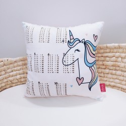 Poduszka z tabliczką mnożenia 40x40 jednorożec różowe minky