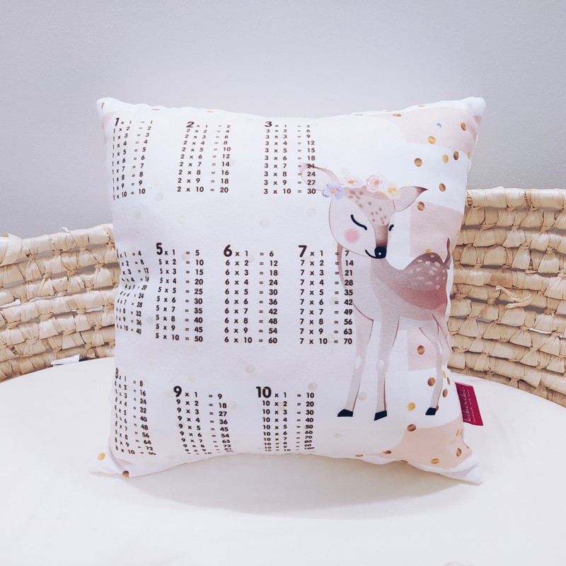 Poduszka z tabliczką mnożenia 40x40 sarenka minky ecru