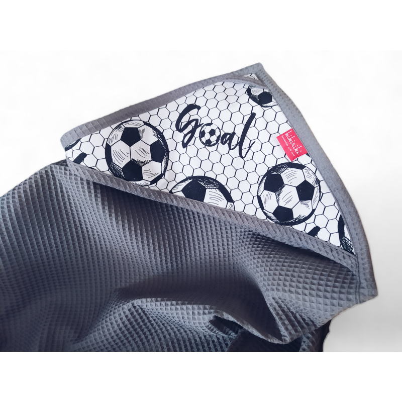 Ręcznik z kapturkiem bawełna wafelek 100x100 - piłka + ciemny szary