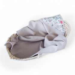 Ręcznik z kapturkiem bawełna wafelek100x100 - leśne zwierzaki + ciemny ecru