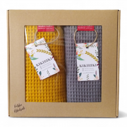 Komplet ręczników wafelkowych 70x100 - ciemny szary i ciemny żółty