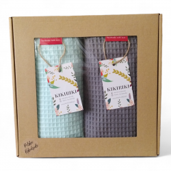 Komplet ręczników wafelkowych 70x100 miętowy i ciemny szary