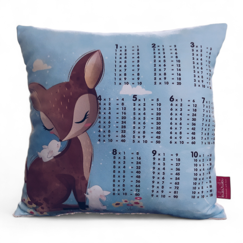 Poduszka z tabliczką mnożenia 40x40 - Brązowa sarenka