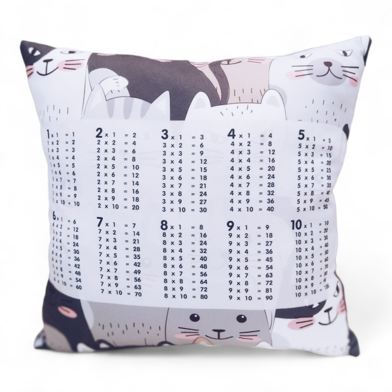 Poduszka z tabliczką mnożenia 40x40 duże koty szare minky