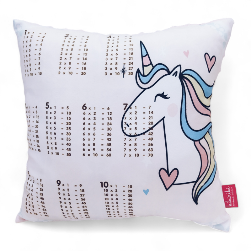 Poduszka z tabliczką mnożenia 40x40 jednorożec różowe minky