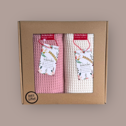 Komplet ręczników wafelkowych 70x100 kość słoniowa i koralowy