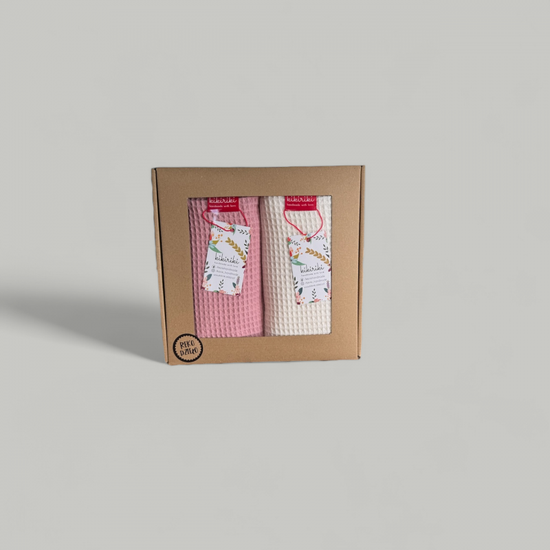 Komplet ręczników wafelkowych 70x100 kość słoniowa i koralowy