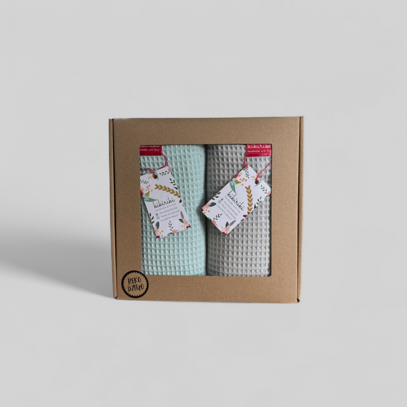 Komplet ręczników wafelkowych 70x100 miętowy i jasny szary