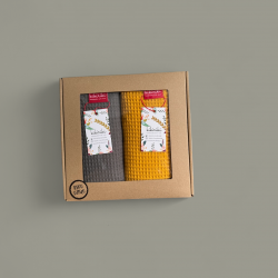 Komplet ręczników wafelkowych 70x100 - ciemny szary i ciemny żółty