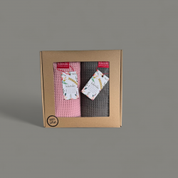 Komplet ręczników wafelkowych 70x100 koralowy i ciemny szary