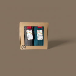 Komplet ręczników waflowych 70x100 - ciemny szary + niebieski morski