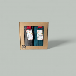 Komplet ręczników waflowych 70x100 - ciemny szary + niebieski morski