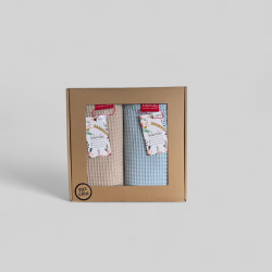 Komplet ręczników waflowych 70x100 - błękitny + ciemny ecru