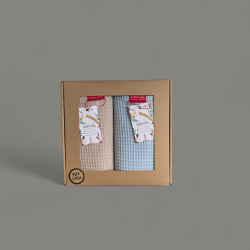 Komplet ręczników waflowych 70x100 - błękitny + ciemny ecru