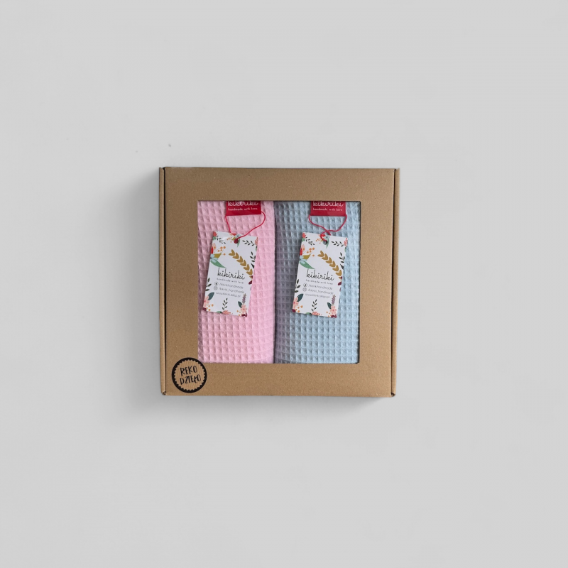 Komplet ręczników waflowych 70x100 - jasny różowy + błękitny