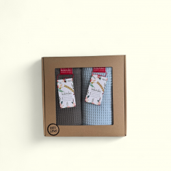 Komplet ręczników waflowych 70x100 - ciemny szary + błękitny