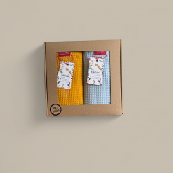 Komplet ręczników waflowych 70x100 - ciemny żółty + błękitny