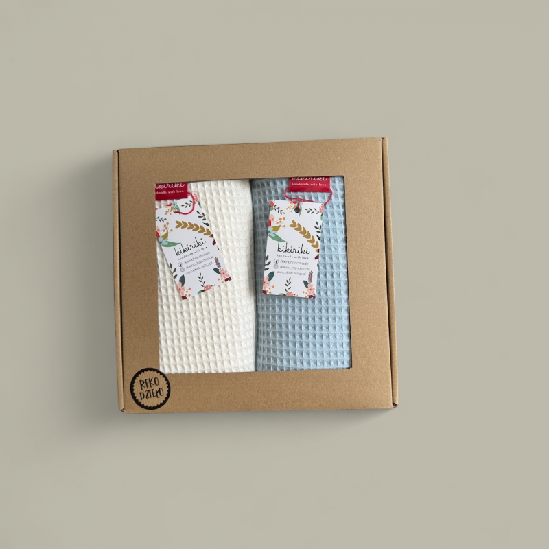 Komplet ręczników waflowych 70x100 - błękitny + kość słoniowa