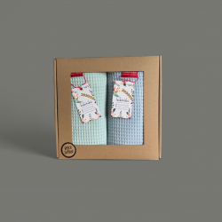 Komplet ręczników waflowych 70x100 - błękitny +mięta