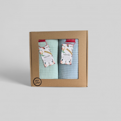 Komplet ręczników waflowych 70x100 - błękitny +mięta