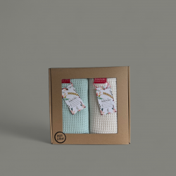 Komplet ręczników waflowych 70x100 - mięta + kość słoniowa