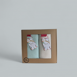 Komplet ręczników waflowych 70x100 - mięta + kość słoniowa