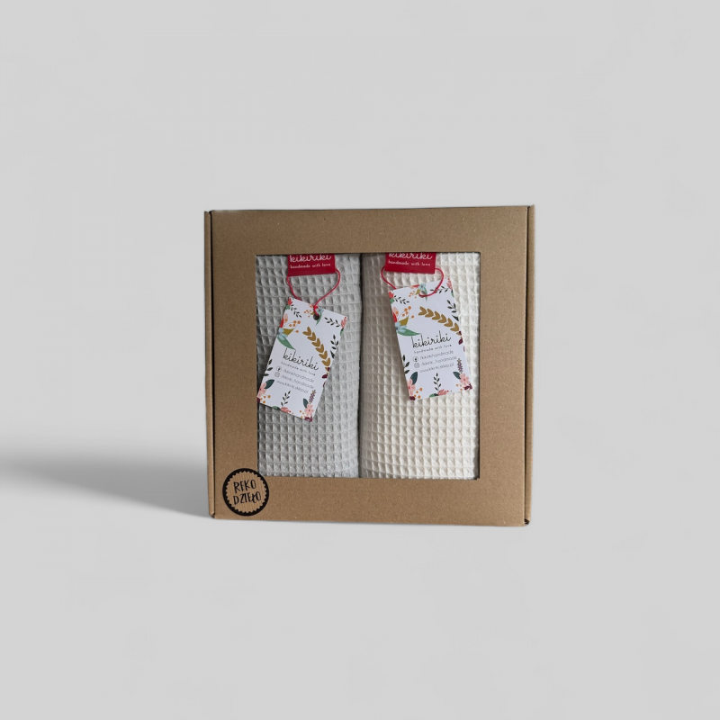 Komplet ręczników waflowych 70x100 -jasny szary + kość słoniowa