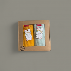 Komplet ręczników waflowych 70x100 - mięta + ciemny żółty