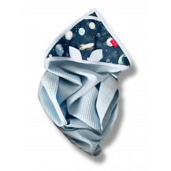 Ręcznik bawełniany z kapturkiem bawełna wafelek 100x100 - błękitny wafelek + kosmos granat