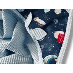 Ręcznik bawełniany z kapturkiem bawełna wafelek 100x100 - błękitny wafelek + kosmos granat