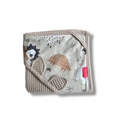 Ręcznik bawełniany z kapturkiem bawełna wafelek 100x100 - ciemny ecru + dinozaury