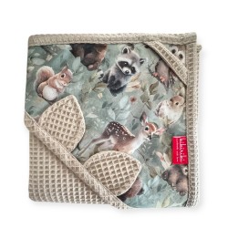 Ręcznik bawełniany z kapturkiem bawełna wafelek 100x100 - Przedwiośnie + ciemny ecru