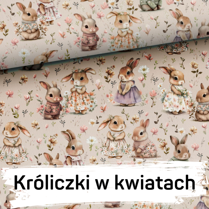 Ręcznik bambusowy do włosów 75x100 - Króliczki w kwiatach
