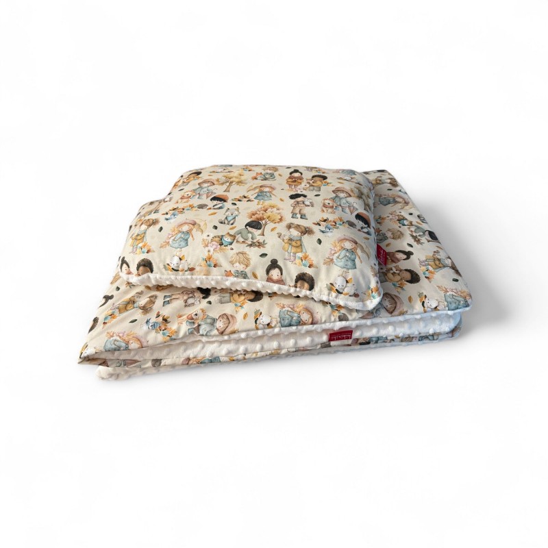 Komplet pościel z wypełnieniem + poduszka -  bawełna z minky - jesień w parku rozmiar do wyboru