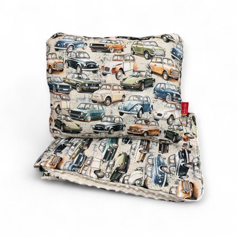 Komplet pościel z wypełnieniem + poduszka -  bawełna z minky - ikony motoryzacji rozmiar do wyboru