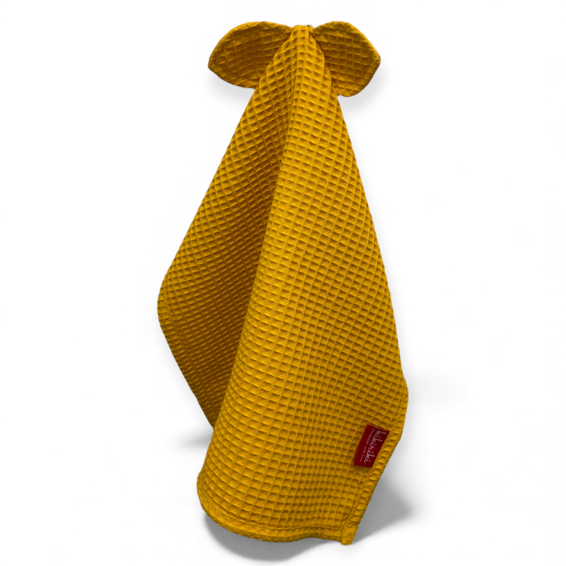 Ręcznik waflowy z uszkami do twarzy i rąk dla dziecka - CIEMNY ŻÓŁTY
