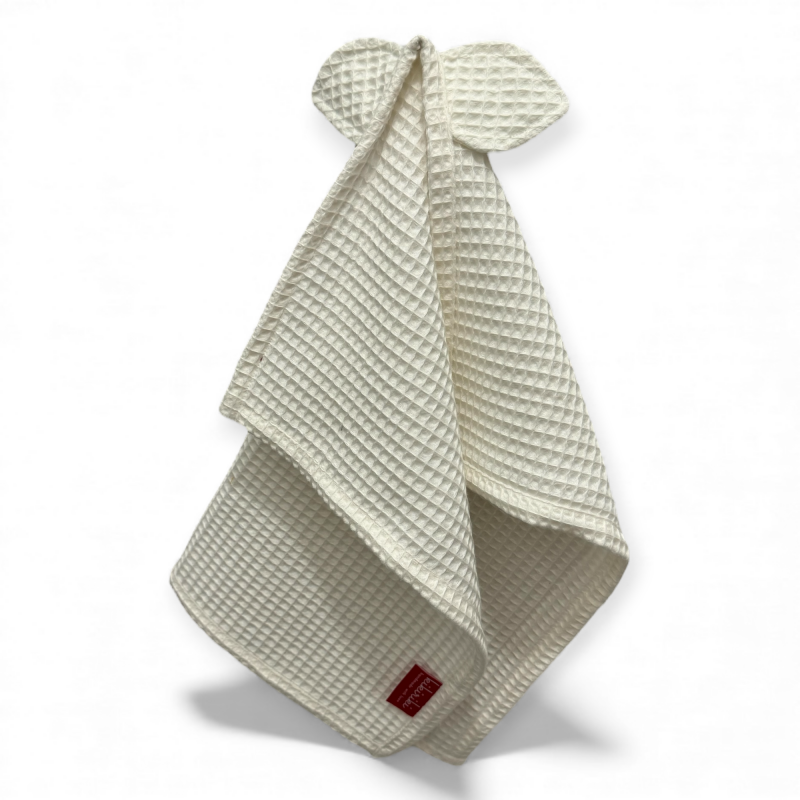 Ręcznik waflowy z uszkami do twarzy i rąk dla dziecka - ECRU