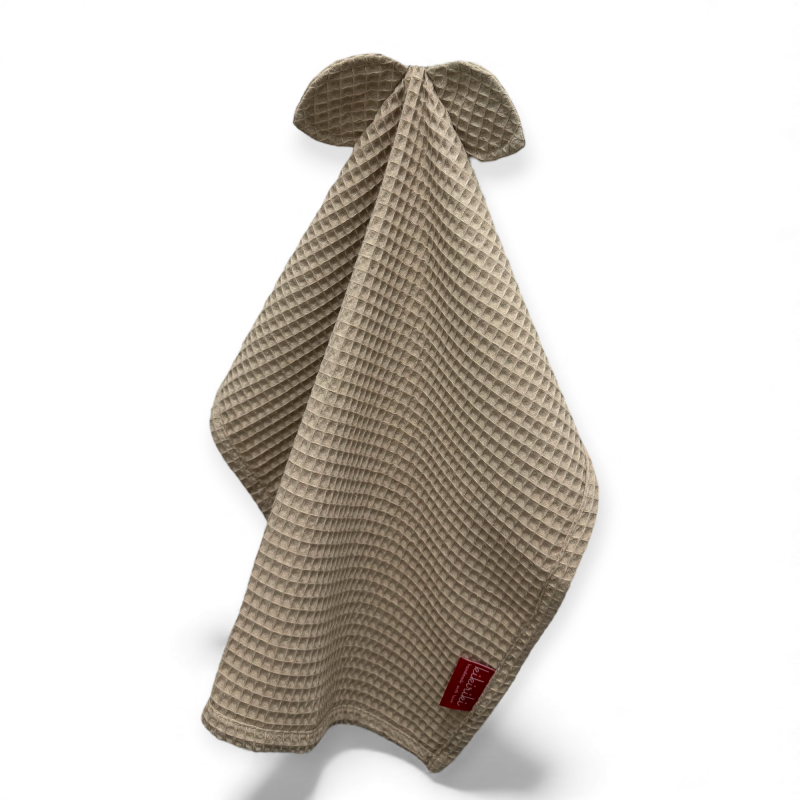 Ręcznik waflowy z uszkami do twarzy i rąk dla dziecka - CIEMNY ECRU