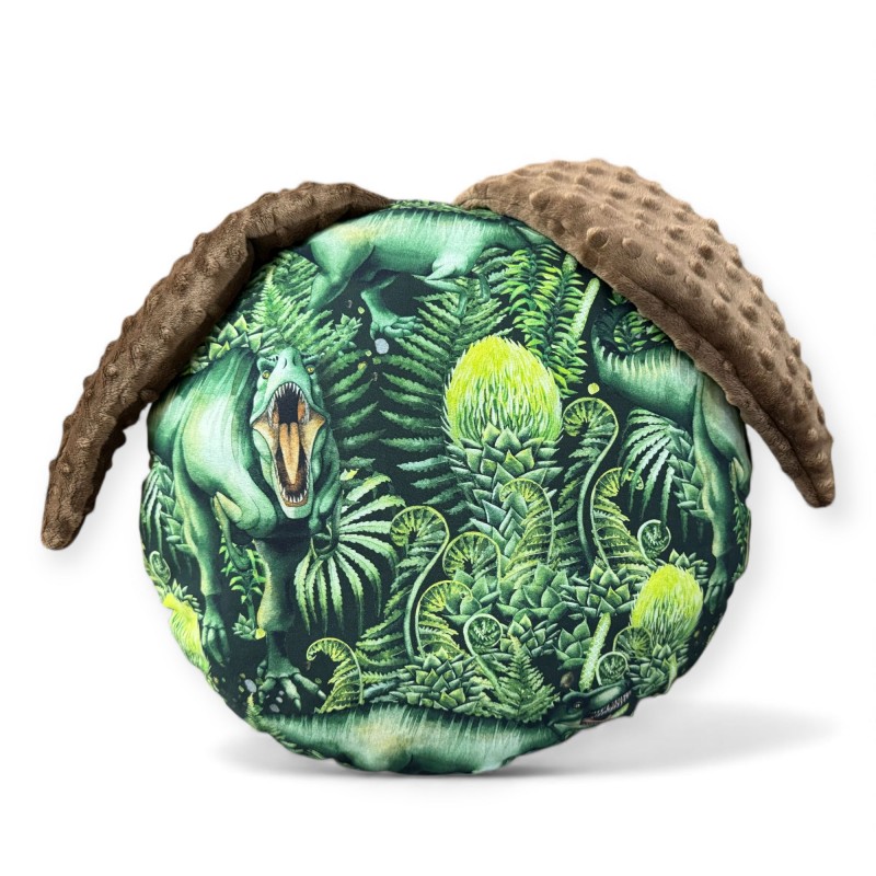 Poduszka z uszkami - dinozaury - brązowe minky