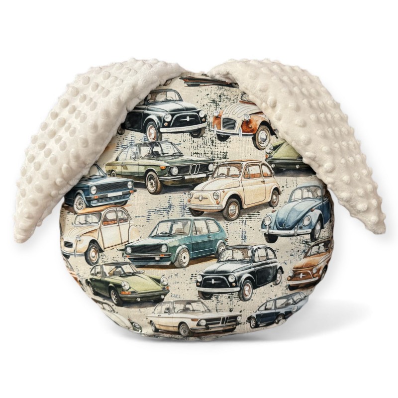 Poduszka z uszkami - ikony motoryzacji - ecru